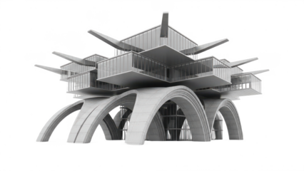 Large building with a curved roof and many windows. isolated illustration on transparent background
