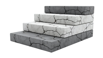 Cracked Concrete Steps on White Background