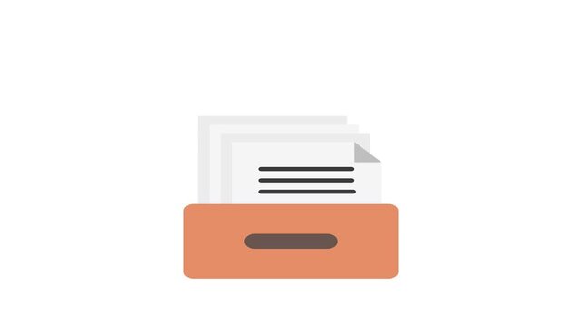 Archive Box Flat Animation 2D Cartoon 4K Video with paper and folder. Relate To Product Offering, Marketing, Commerce And Shopping. Editable On Transparent Background Alpha Channel.