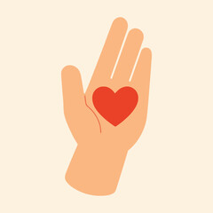 Obraz premium heart on a palm hand love flat color vector illustration template design
