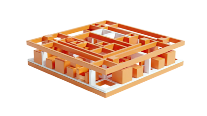 Abstract Geometric Structure with Orange and White Blocks