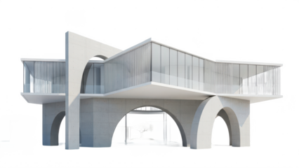 Large white building with a curved roof and a large archway. isolated illustration on transparent background