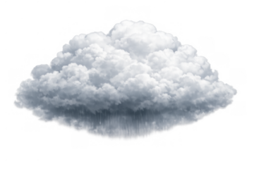 Rain cloud pouring down, representing weather changes, meteorology, storm conditions and precipitation on transparent background