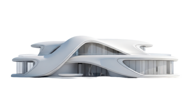 White house with a curved roof and a lot of windows. isolated illustration on transparent background - Powered by Adobe