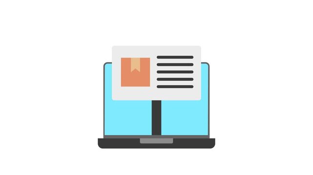 Banner Ads Flat Animation 2D Cartoon 4K Video with laptop and banner. Relate To Product Offering, Marketing, Commerce And Shopping. Editable On Transparent Background Alpha Channel.