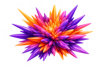 Colorful abstract explosion with sharp spikes creating a vibrant energetic burst pattern, transparent background