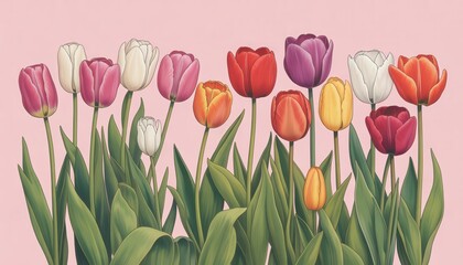 Vibrant Tulip Symphony: A captivating display of diverse tulips, their petals painted in a stunning array of colors, creating a symphony of spring.