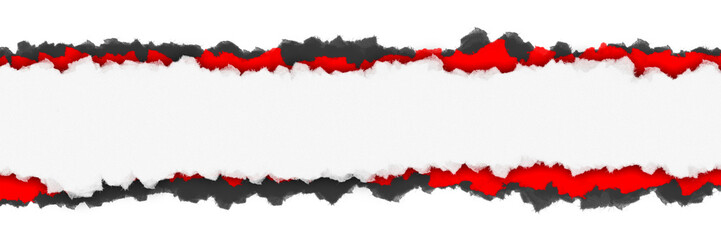 Realistic red, white, and black ripped paper border overlay