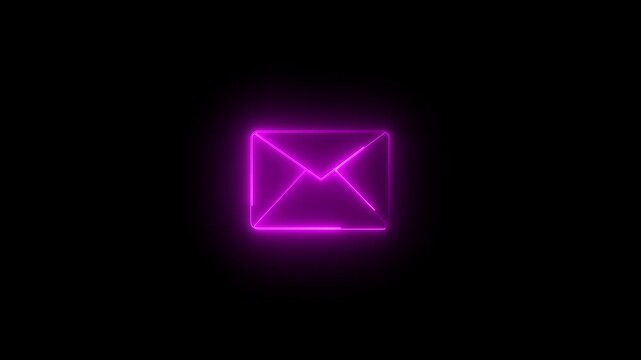 Glowing neonr message box animation icon conversation notice receive massage animated sign symbol on black background