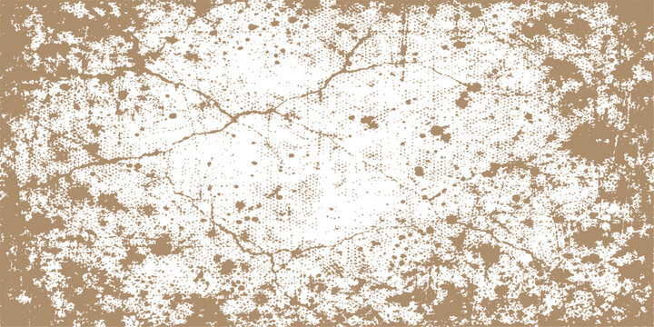 Macro detail of brown bread and flour scattered on a rough grunge stone surface with a rusty metallic texture and old paper patterns