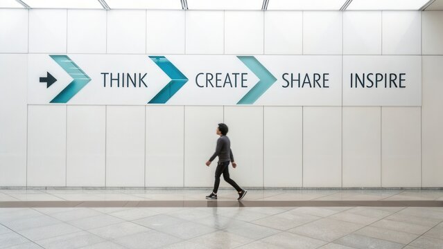 Modern interior photo of motivational quotes on wall in workplace inspiring creativity and collaboration among employees - Powered by Adobe