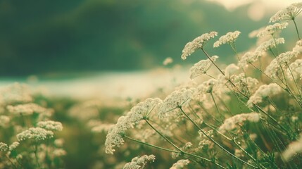 Delicate white wildflowers bloom vibrantly in a sun-drenched meadow, capturing the essence of a serene spring day.