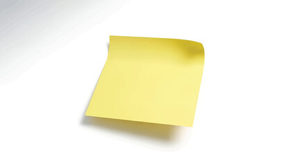 Fototapeta premium Yellow sticky note with curled top-right corner casting soft shadow on clean white background subtle