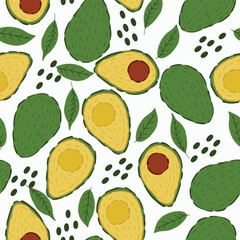 Seamless doodle avocado pattern with a playful and fresh style. Perfect for food branding, packaging, kitchen decor, and healthy lifestyle designs.