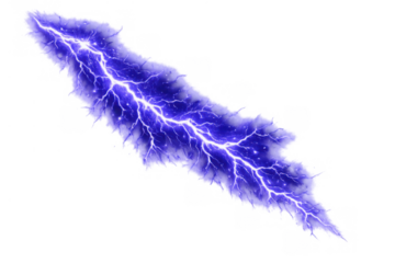 Blue lightning bolt electric discharge creating dynamic effect with plasma energy flash on transparent background