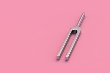 Tuning fork on pink background. Copy space. 3d render