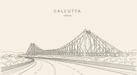 Illustration of the iconic Howrah Bridge in Calcutta, India, a prominent landmark and symbol of the city.