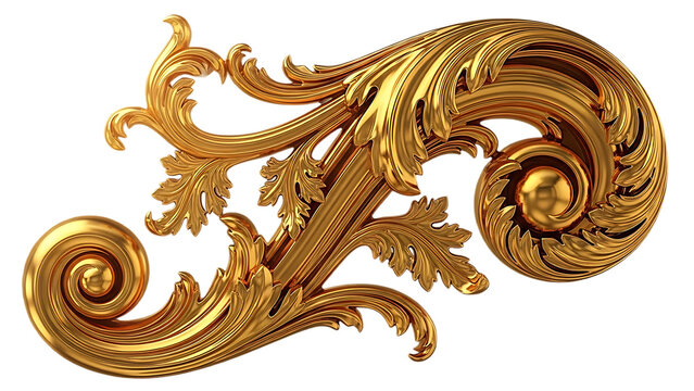 Golden ornate scrollwork design element isolated on transparent background