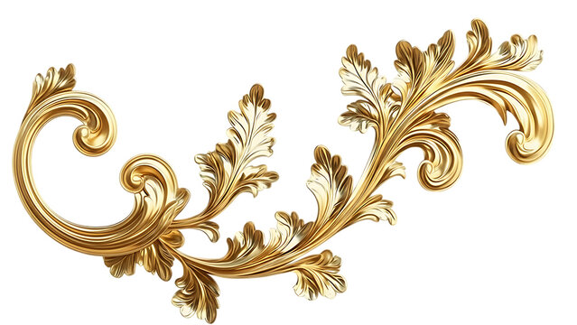 Golden ornate scrollwork design element isolated on transparent background