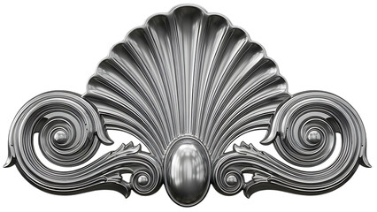 Ornate silver shell decorative element isolated on transparent background