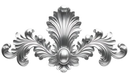 Ornate silver decorative design element isolated on transparent background