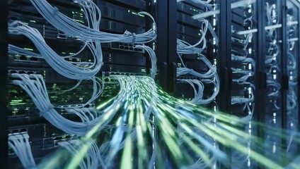 Futuristic Data Center with Blazing Fast Network Connections. - Powered by Adobe