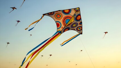 Makar Sankranti poster design with group of colorful kites flying in the sky. Wallpaper, background 