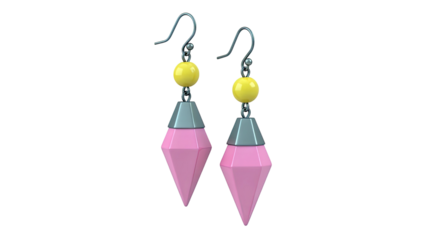 Pink Diamond Drop Earrings with Yellow Beads