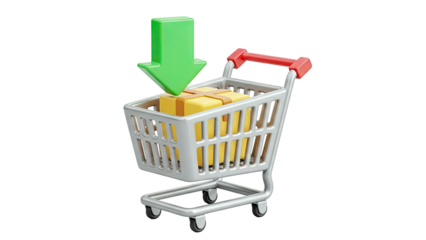Shopping Cart with Gift Box and Down Arrow