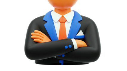 3D Cartoon Businessman with Arms Crossed