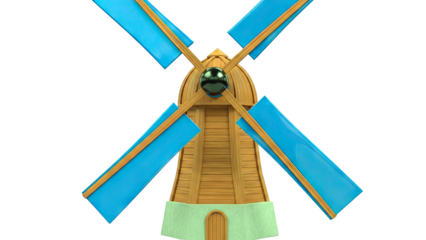 Stylized Wooden Windmill with Blue Sails