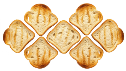 Row of toasted bread slices with a white background. isolated illustration on transparent background