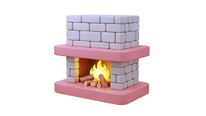 Cartoon Fireplace with Burning Logs and Flame