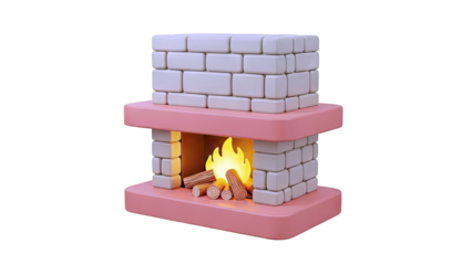 Cartoon Fireplace with Burning Logs and Flame