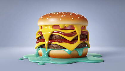 Surreal Burger with Mint Green Sauce