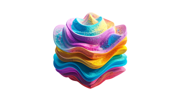 A vibrant, layered abstract shape with a gradient of colorful hues - Powered by Adobe