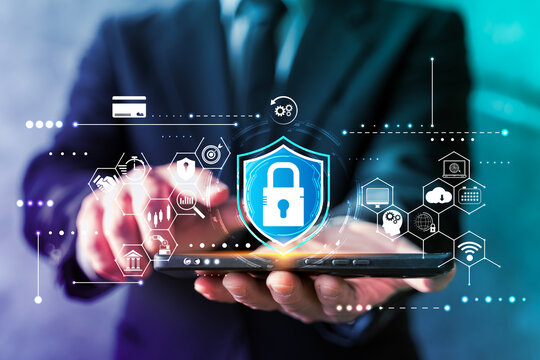 Mobile Cybersecurity and Data Protection Concept with Digital Shield Lock on Smartphone