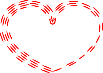 Stylized red heart made of dashed lines, suitable for romantic, health, or love-themed designs.
