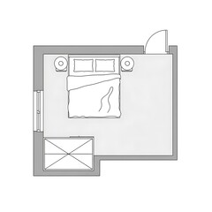 Simple schematic layout displays essential elements of a modern sleeping space