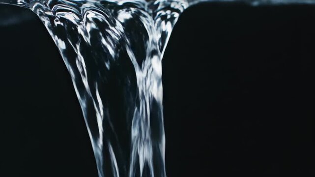 Clear Water Vortex Pouring Downwards Against a Dark Black Background with Dramatic Lighting