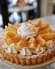Peach Tart with White Chocolate Whipped Cream French Patisserie Natural Light