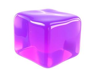 Translucent, glowing purple cube, softly rounded edges, isolated on black