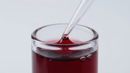 A close-up captures a scientific pipette dispensing a precisely measured liquid into a glass test tube.