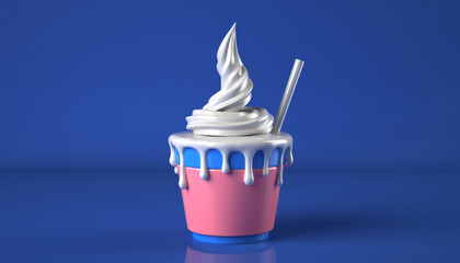 Dessert Cup Dripping Cream Blue Background