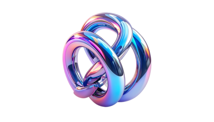 3D-rendered abstract knot with iridescent, reflective surfaces