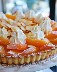 Peach Tart with White Chocolate Whipped Cream French Patisserie Natural Light