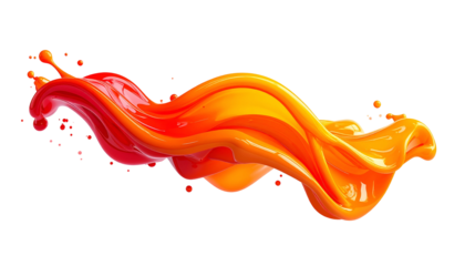 Vivid, flowing, abstract wave of blended orange and red paint