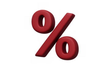 Red 3d percentage symbol showing discount, sale, interest rate, business, finance, and mathematical concepts on transparent background