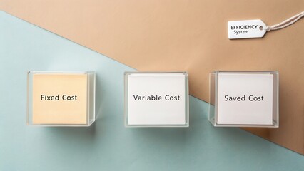 Cost Management System with Blocks Displaying Fixed, Variable, and Saved Costs on Minimalist Background