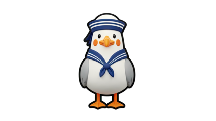 Cute Cartoon Seagull in Sailor Outfit